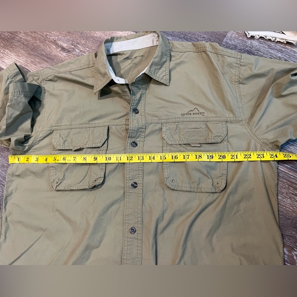 EDDIE BAUER Fishing Camping Short Sleeve Shirt Button Front Green Men LG - Picture 3 of 10